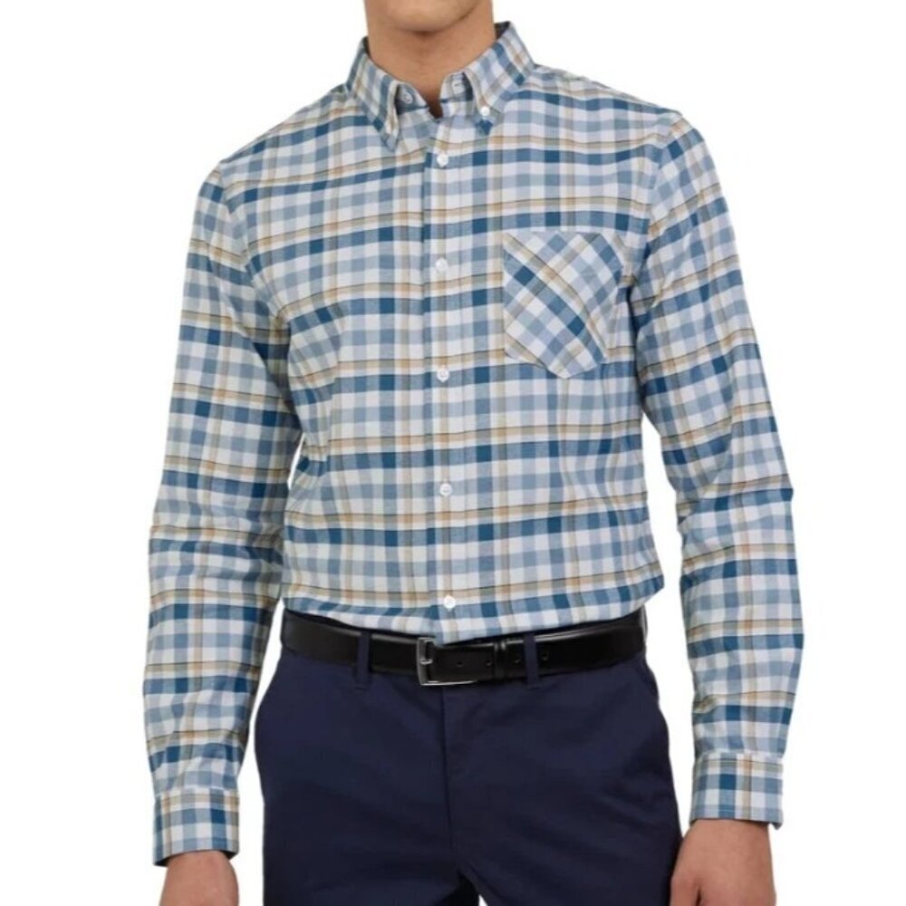 NEW Ben Sherman Men's M Oxford Long-Sleeve Stretch Dress Shirt Plaid